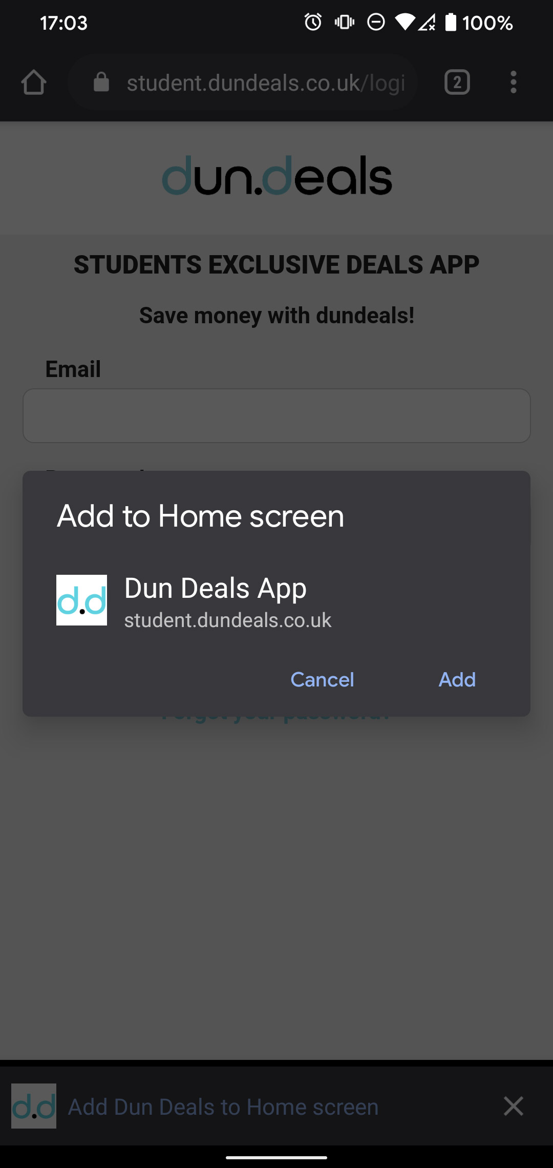 Dun Deals - Add to home screen - Chrome Android 3